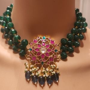 Green Strawberry bead necklace earring set